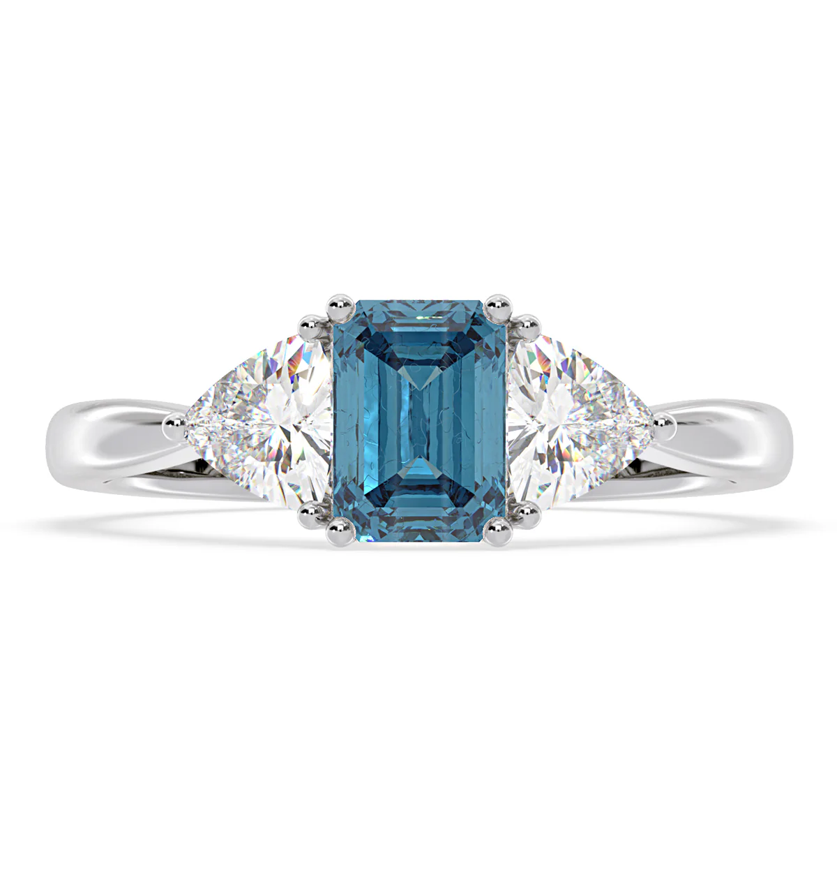 Aurora Blue Lab Diamond Emerald Cut and Trillion 1.70ct Ring in Platinum - Elara Collection - Image 3
