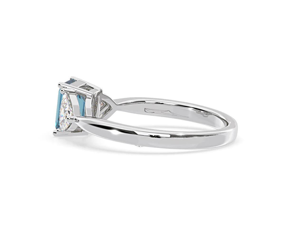 Aurora Blue Lab Diamond Emerald Cut and Trillion 1.70ct Ring in Platinum - Elara Collection - Image 31