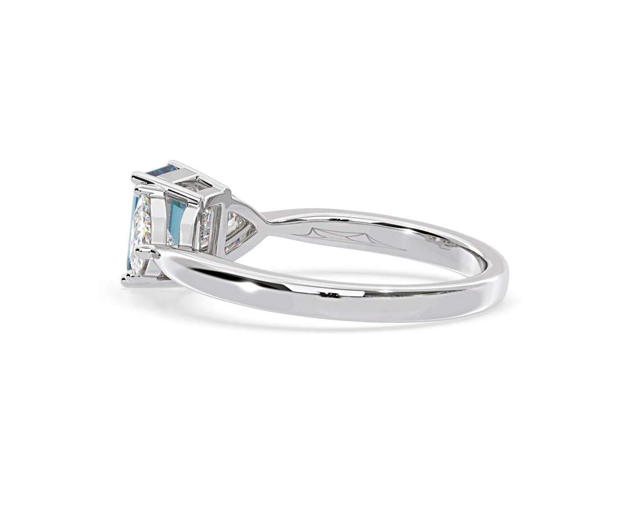 Aurora Blue Lab Diamond Emerald Cut and Trillion 1.70ct Ring in Platinum - Elara Collection - Image 33