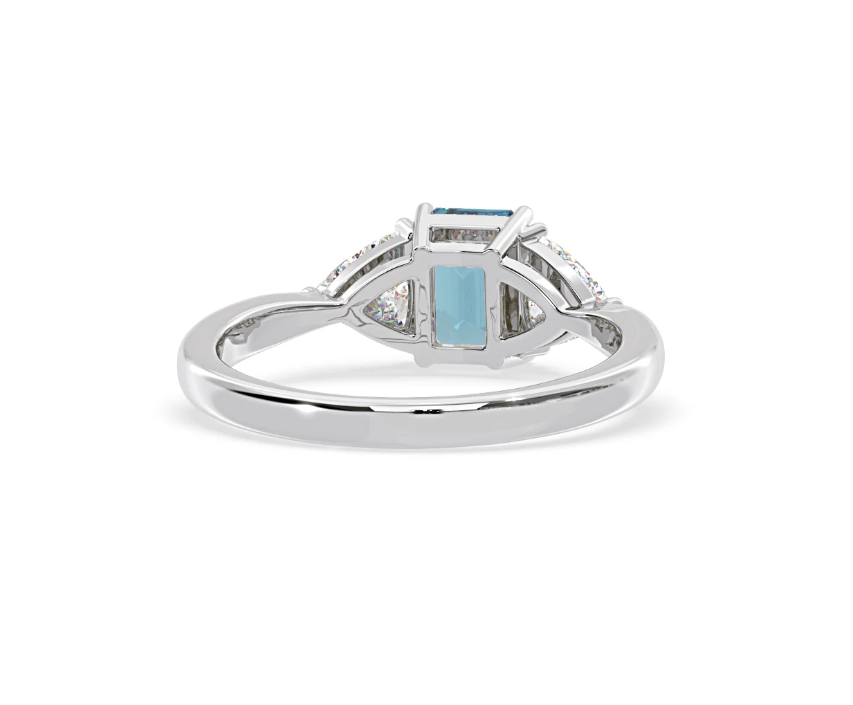 Aurora Blue Lab Diamond Emerald Cut and Trillion 1.70ct Ring in Platinum - Elara Collection - Image 49