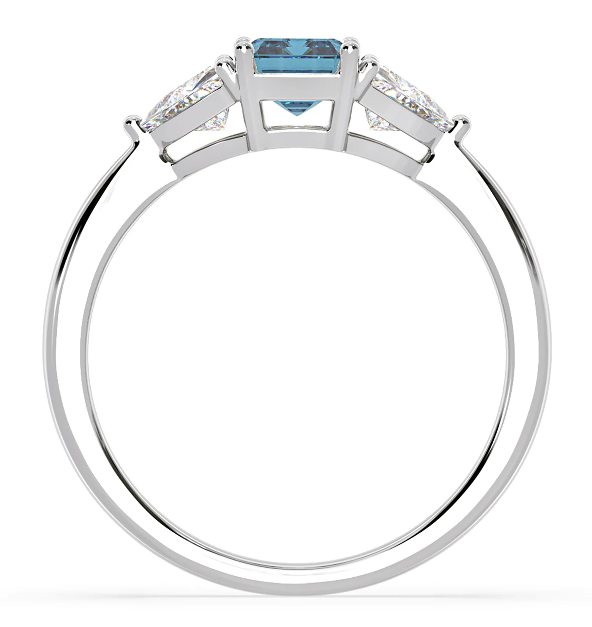 Aurora Blue Lab Diamond Emerald Cut and Trillion 1.70ct Ring in Platinum - Elara Collection - Image 5