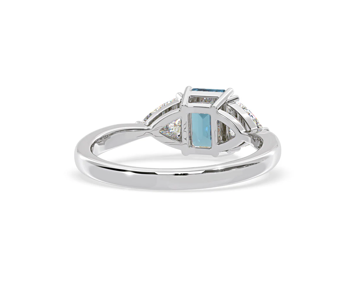 Aurora Blue Lab Diamond Emerald Cut and Trillion 1.70ct Ring in Platinum - Elara Collection - Image 50