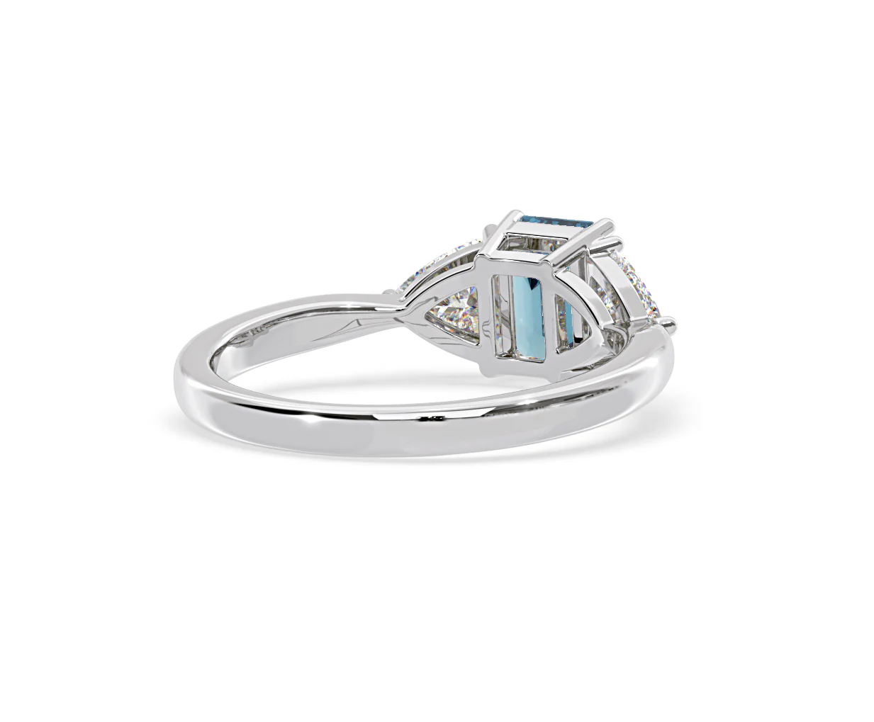 Aurora Blue Lab Diamond Emerald Cut and Trillion 1.70ct Ring in Platinum - Elara Collection - Image 53