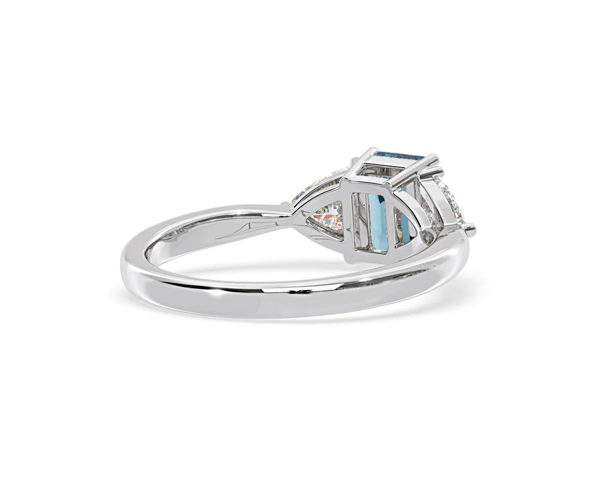 Aurora Blue Lab Diamond Emerald Cut and Trillion 1.70ct Ring in Platinum - Elara Collection - Image 54
