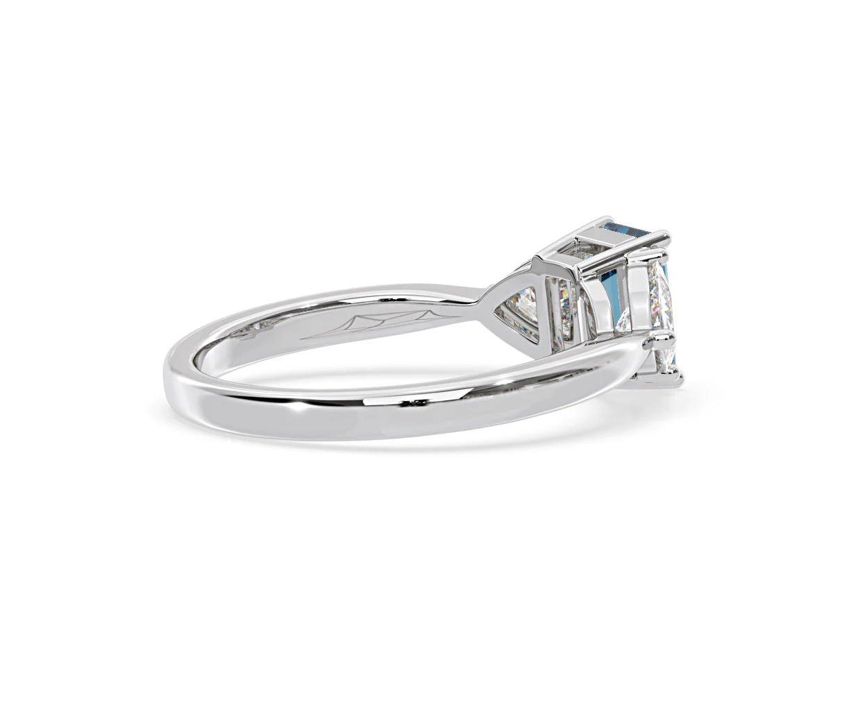 Aurora Blue Lab Diamond Emerald Cut and Trillion 1.70ct Ring in Platinum - Elara Collection - Image 59