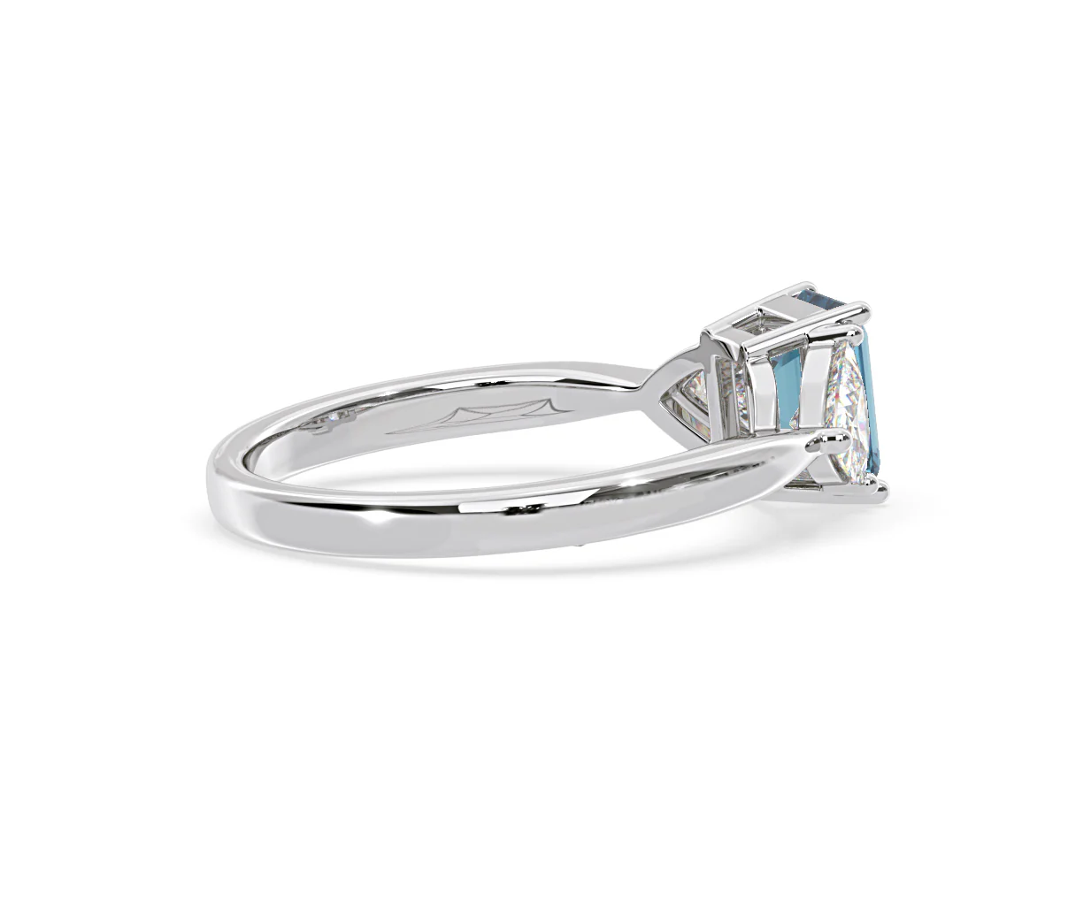 Aurora Blue Lab Diamond Emerald Cut and Trillion 1.70ct Ring in Platinum - Elara Collection - Image 61