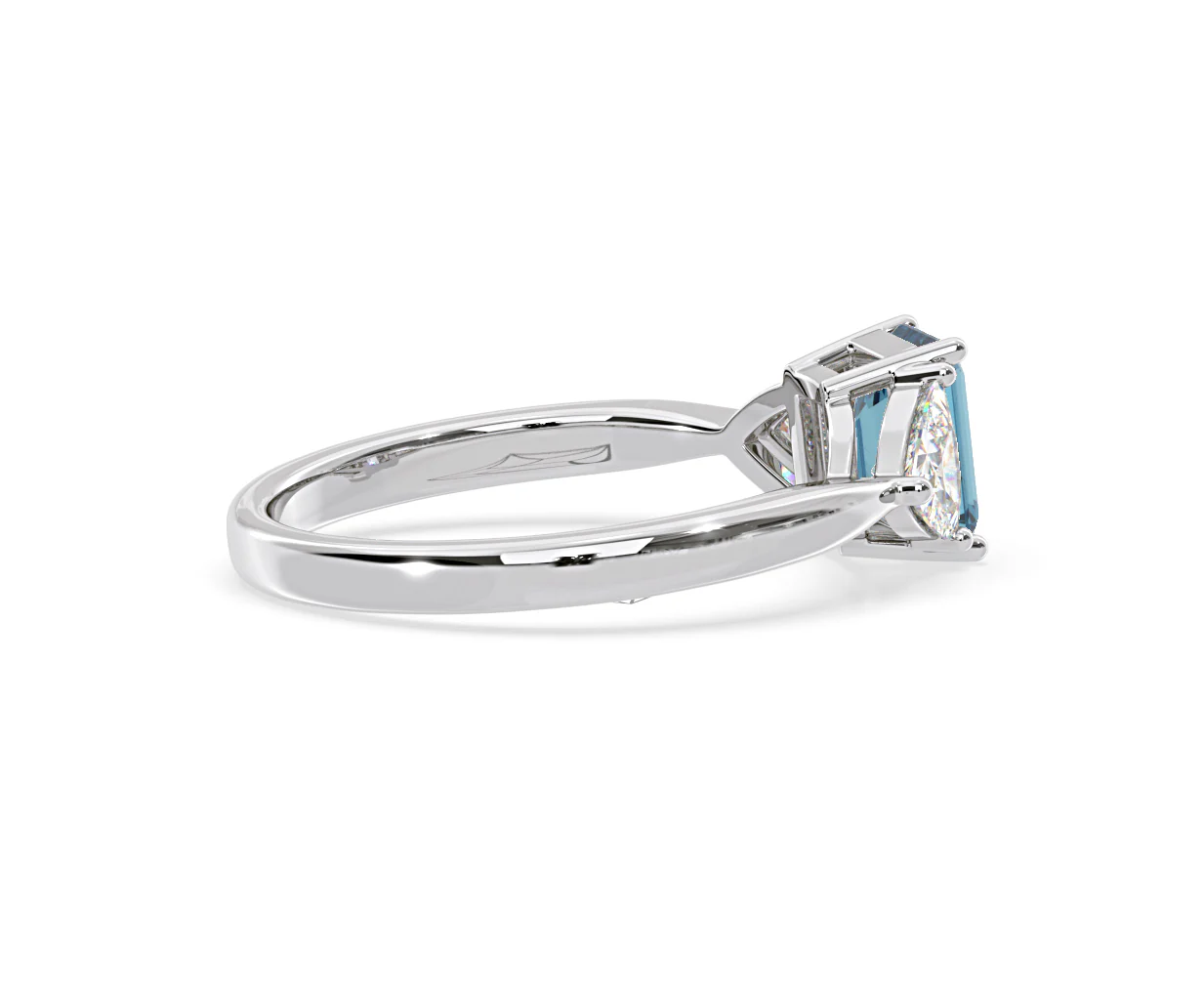 Aurora Blue Lab Diamond Emerald Cut and Trillion 1.70ct Ring in Platinum - Elara Collection - Image 62