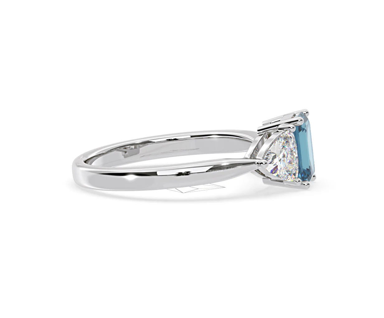 Aurora Blue Lab Diamond Emerald Cut and Trillion 1.70ct Ring in Platinum - Elara Collection - Image 68
