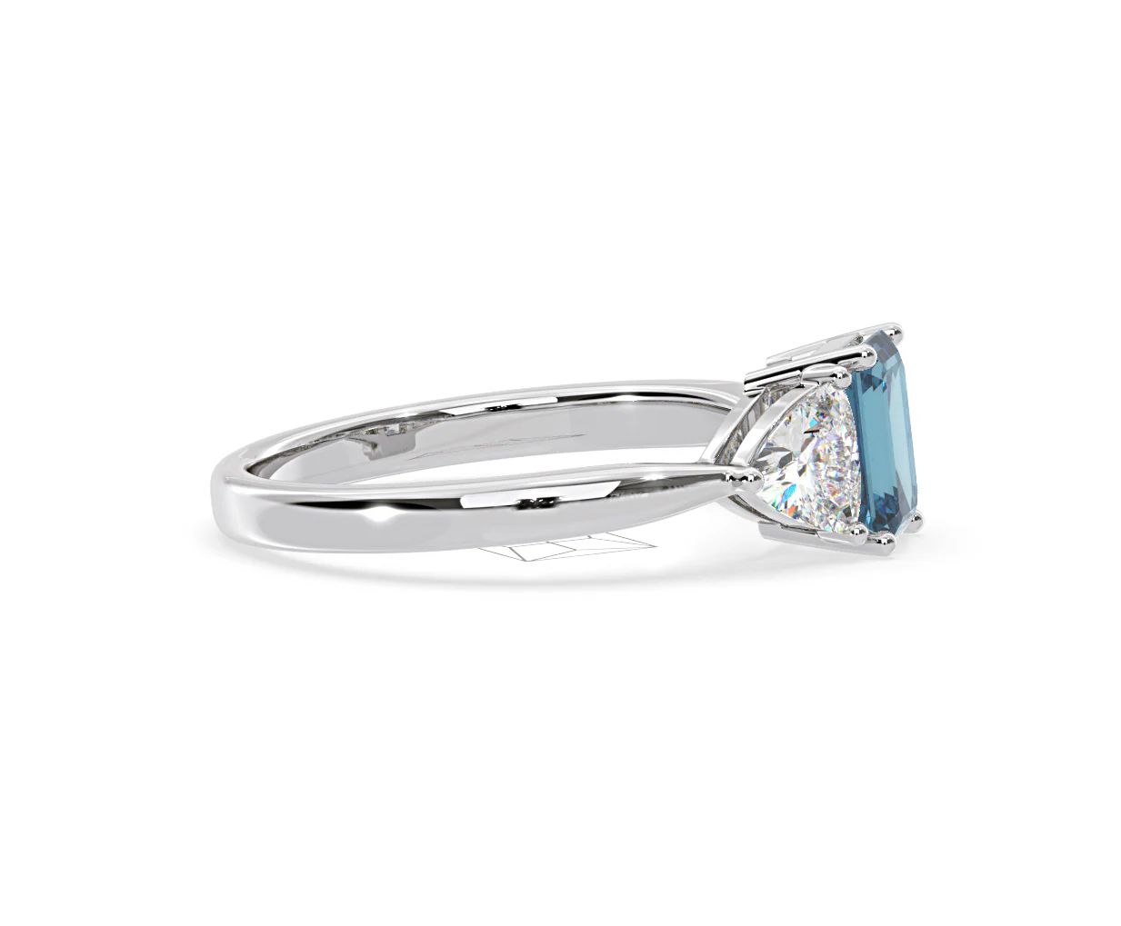 Aurora Blue Lab Diamond Emerald Cut and Trillion 1.70ct Ring in Platinum - Elara Collection - Image 69