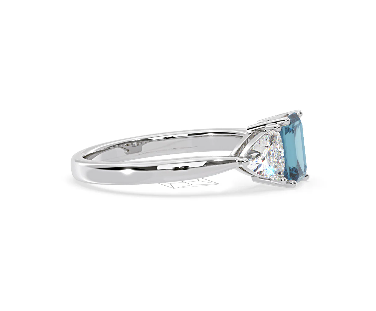 Aurora Blue Lab Diamond Emerald Cut and Trillion 1.70ct Ring in Platinum - Elara Collection - Image 70