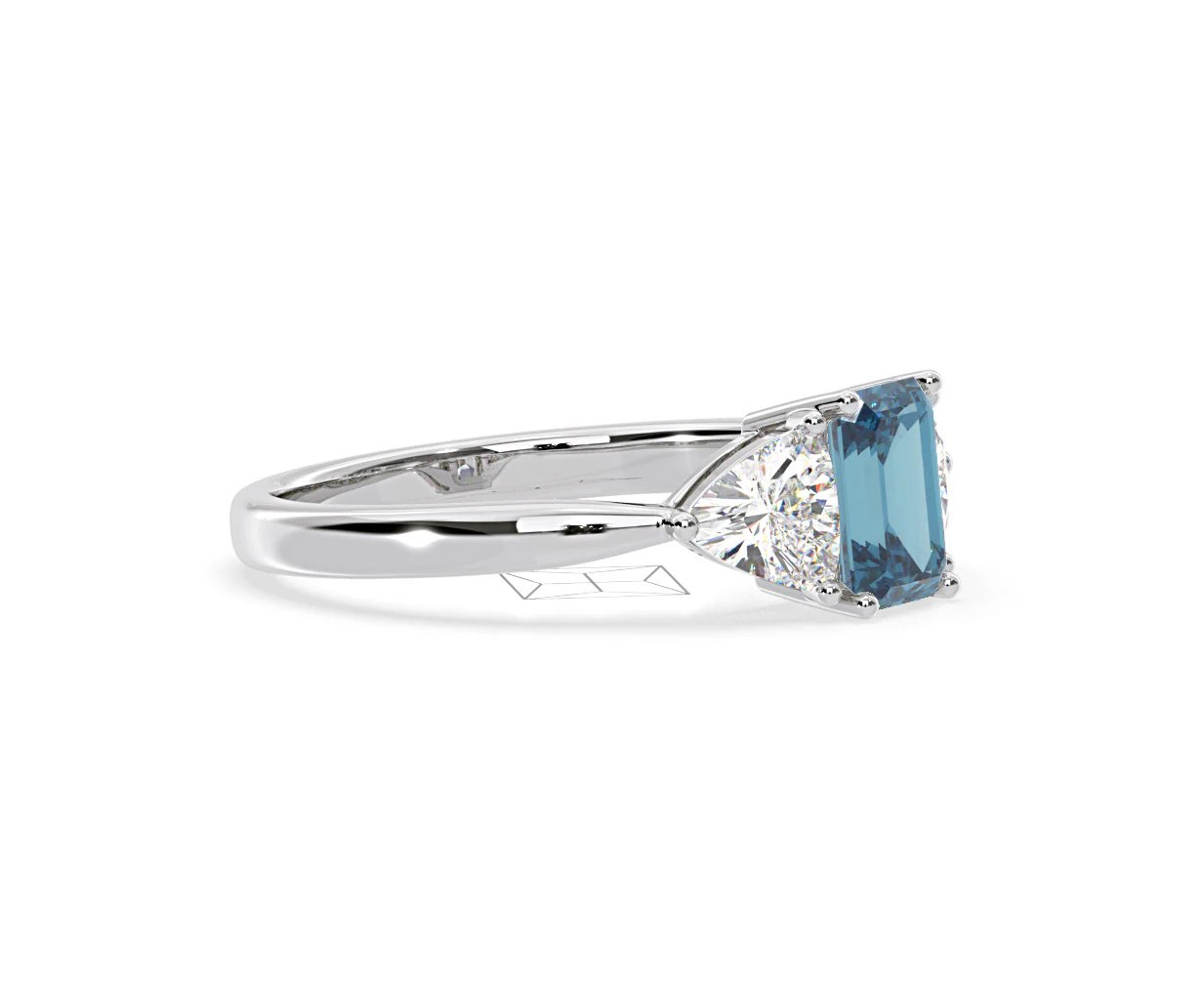 Aurora Blue Lab Diamond Emerald Cut and Trillion 1.70ct Ring in Platinum - Elara Collection - Image 74
