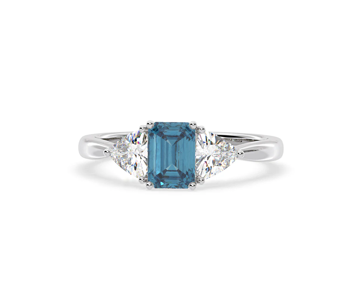 Aurora Blue Lab Diamond Emerald Cut and Trillion 1.70ct Ring in Platinum - Elara Collection - Image 8