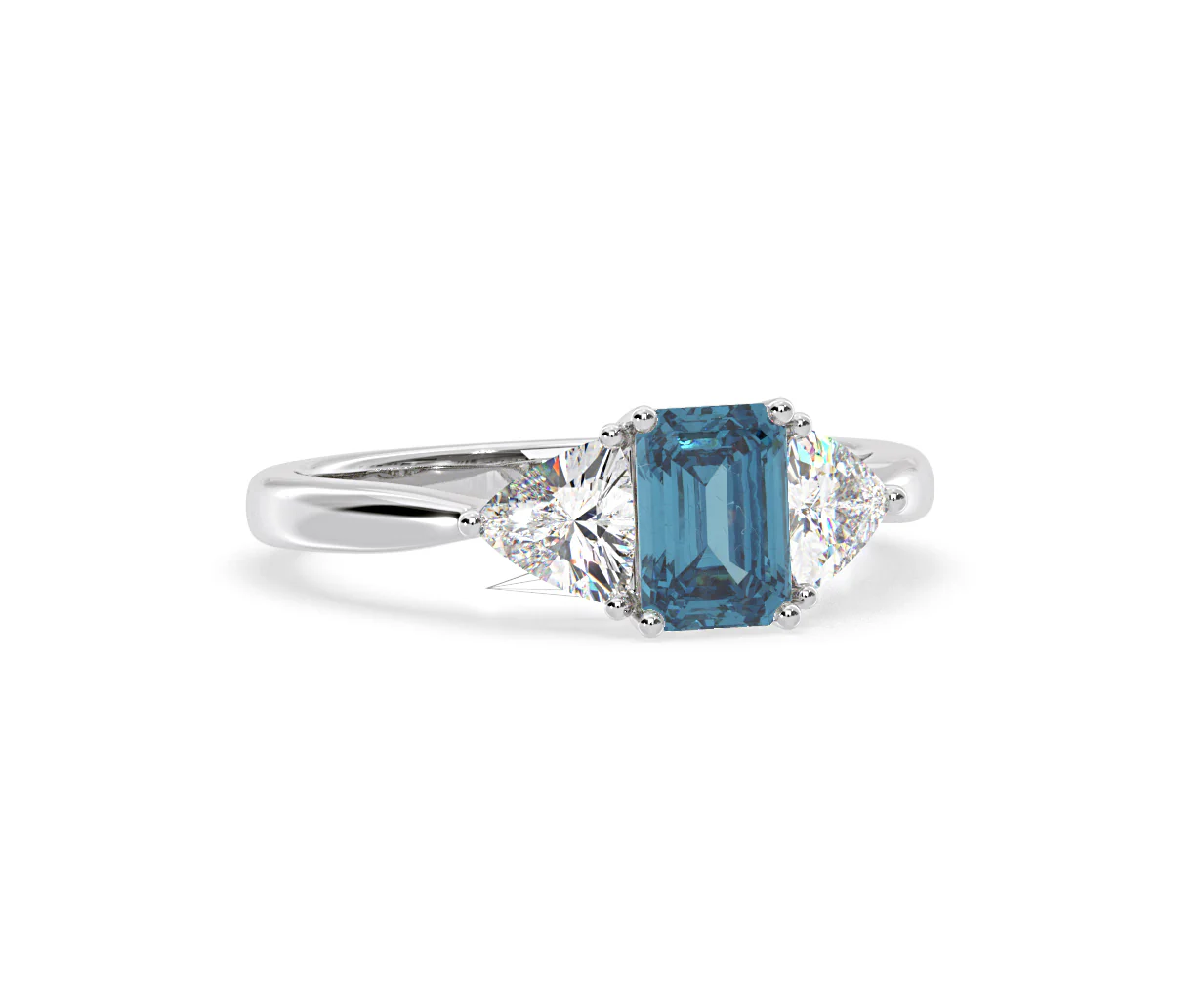 Aurora Blue Lab Diamond Emerald Cut and Trillion 1.70ct Ring in Platinum - Elara Collection - Image 82