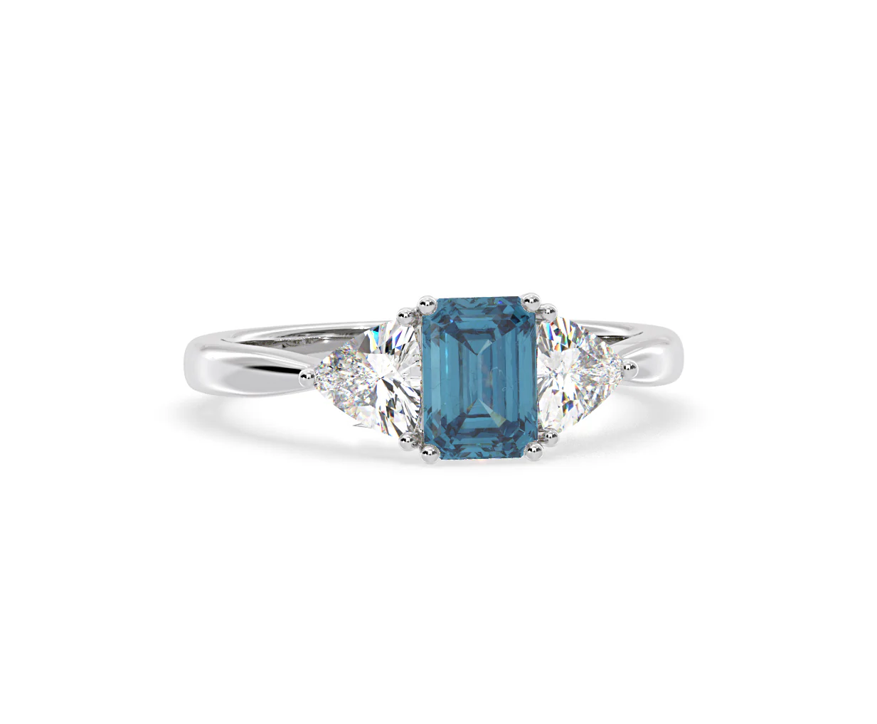 Aurora Blue Lab Diamond Emerald Cut and Trillion 1.70ct Ring in Platinum - Elara Collection - Image 84