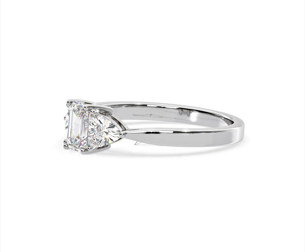 Aurora Lab Diamond Emerald Cut and Trillion 1.00ct Ring in 18K White Gold F/VS1 - Image 100