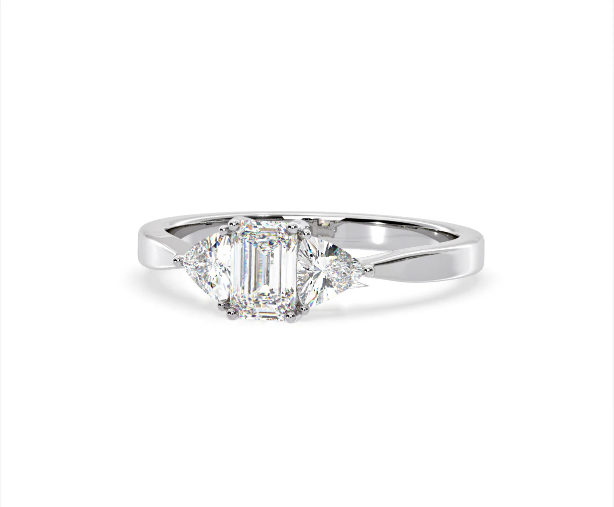 Aurora Lab Diamond Emerald Cut and Trillion 1.00ct Ring in 18K White Gold F/VS1 - Image 11