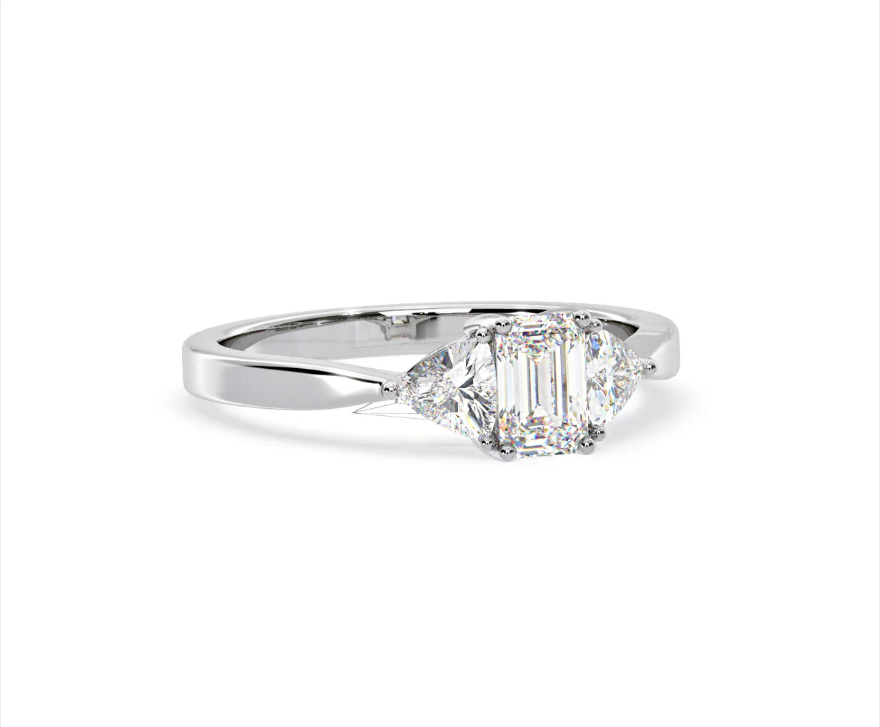 Aurora Lab Diamond Emerald Cut and Trillion 1.00ct Ring in 18K White Gold F/VS1 - Image 162