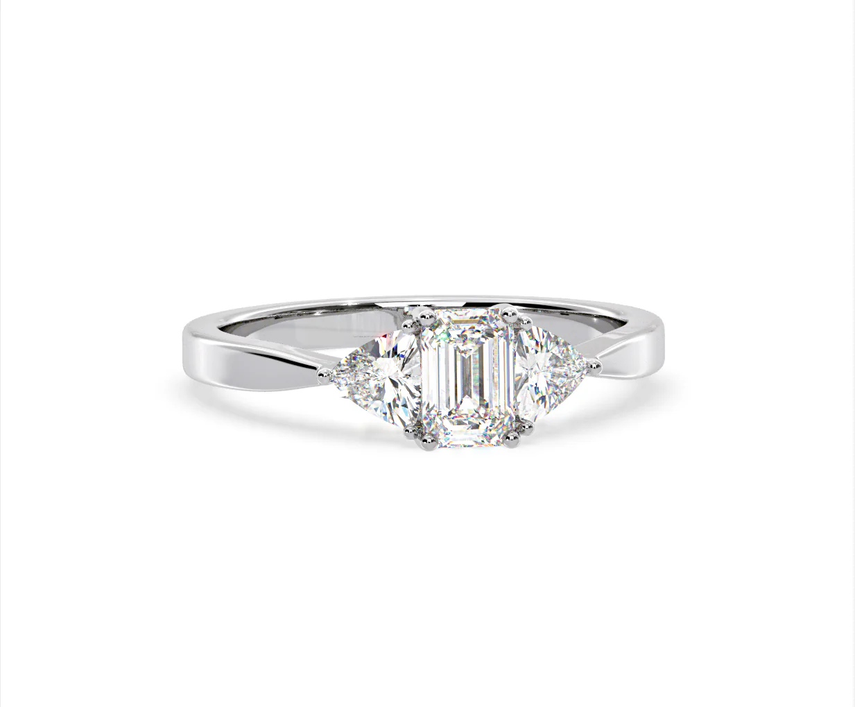 Aurora Lab Diamond Emerald Cut and Trillion 1.00ct Ring in 18K White Gold F/VS1 - Image 165