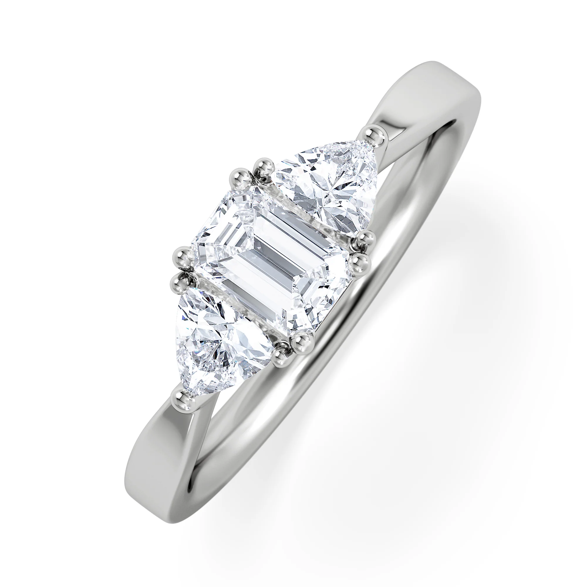 Aurora Lab Diamond Emerald Cut and Trillion 1.00ct Ring in Platinum F/VS1
