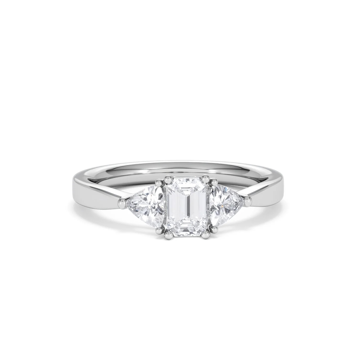 Aurora Lab Diamond Emerald Cut and Trillion 1.00ct Ring in Platinum F/VS1 - Image 13