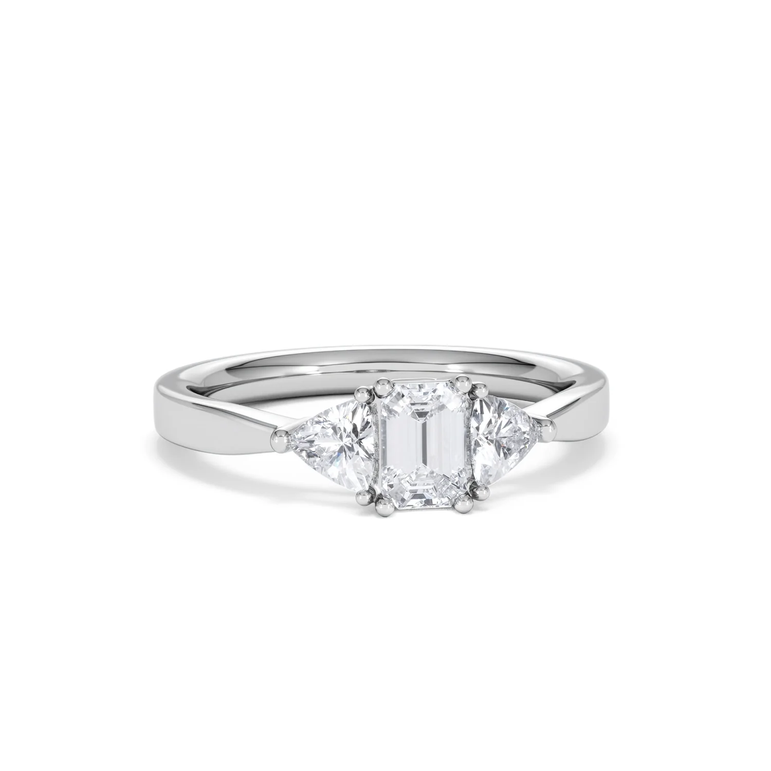 Aurora Lab Diamond Emerald Cut and Trillion 1.00ct Ring in Platinum F/VS1 - Image 14