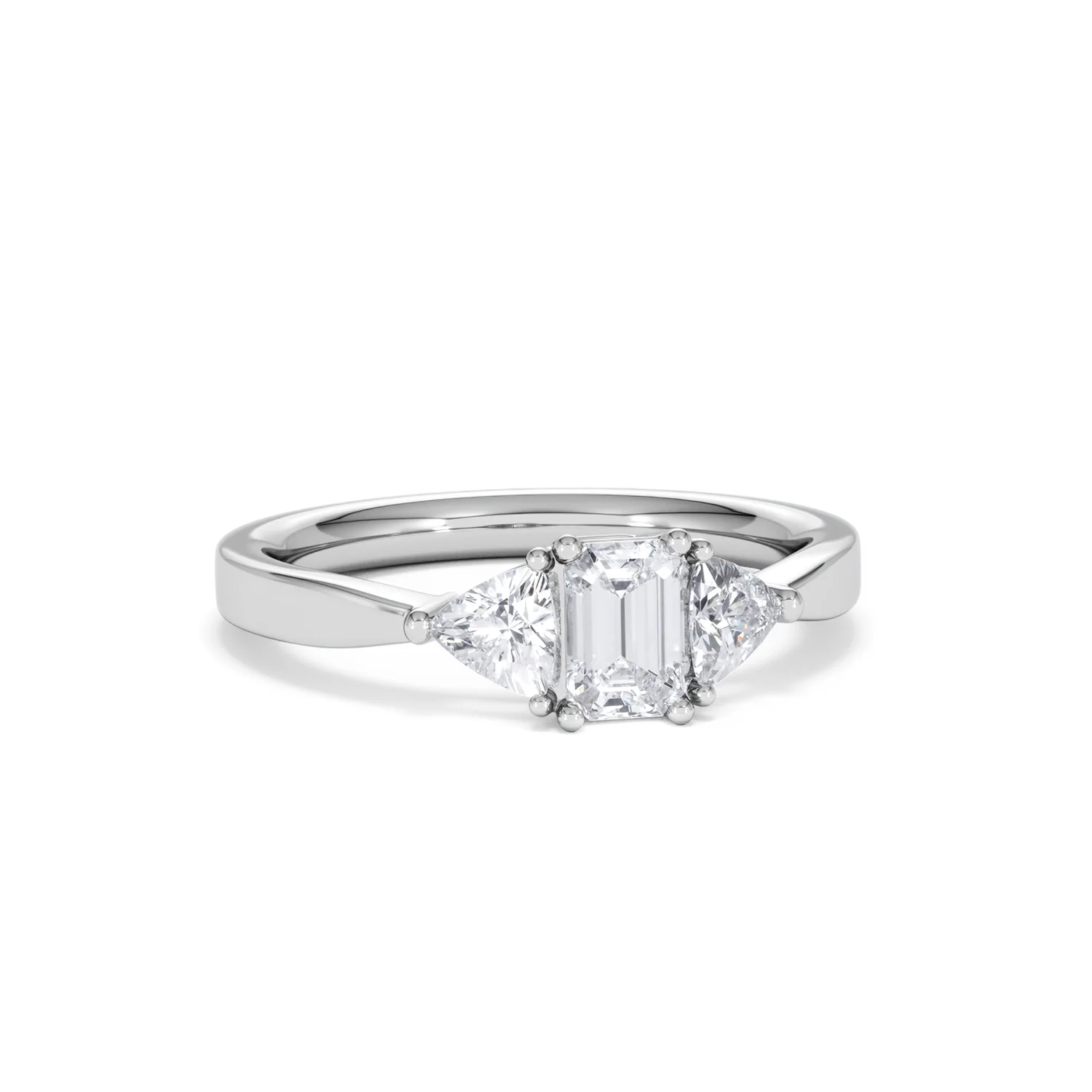 Aurora Lab Diamond Emerald Cut and Trillion 1.00ct Ring in Platinum F/VS1 - Image 15