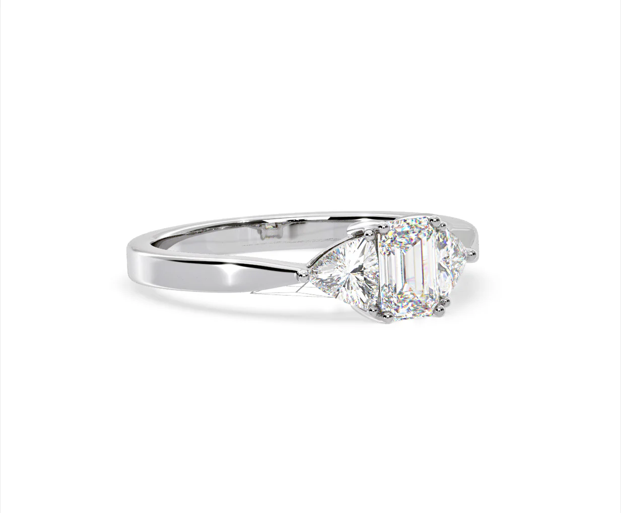 Aurora Lab Diamond Emerald Cut and Trillion 1.00ct Ring in Platinum F/VS1 - Image 160