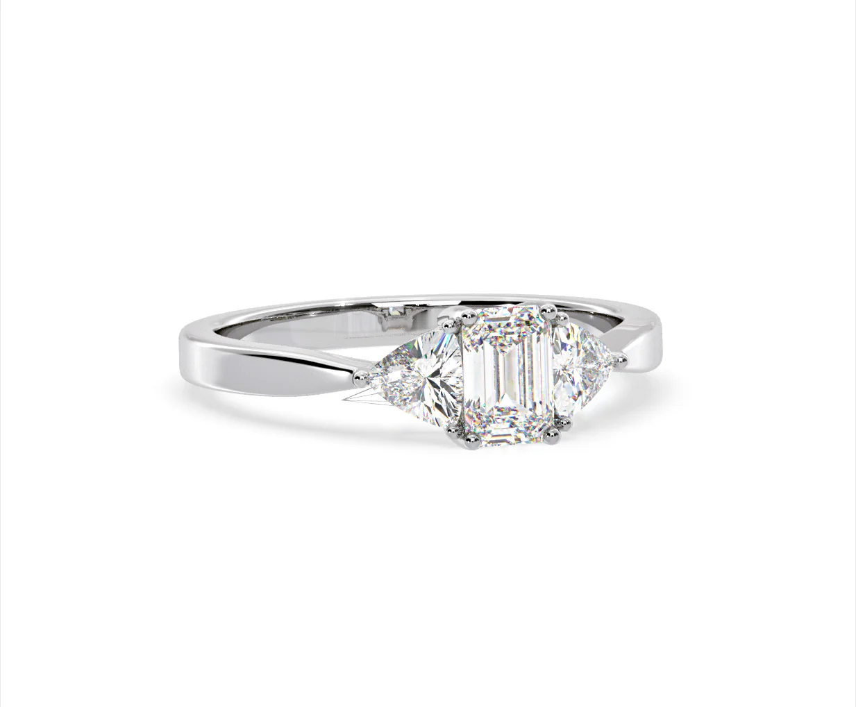 Aurora Lab Diamond Emerald Cut and Trillion 1.00ct Ring in Platinum F/VS1 - Image 163