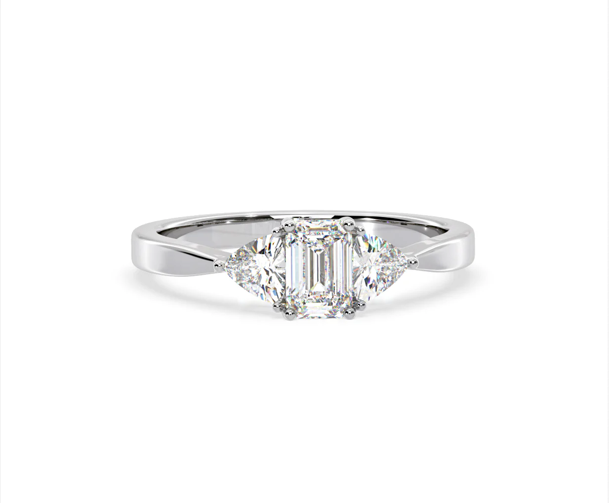 Aurora Lab Diamond Emerald Cut and Trillion 1.00ct Ring in Platinum F/VS1 - Image 166