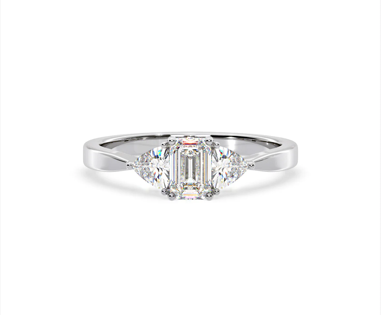 Aurora Lab Diamond Emerald Cut and Trillion 1.00ct Ring in Platinum F/VS1 - Image 8