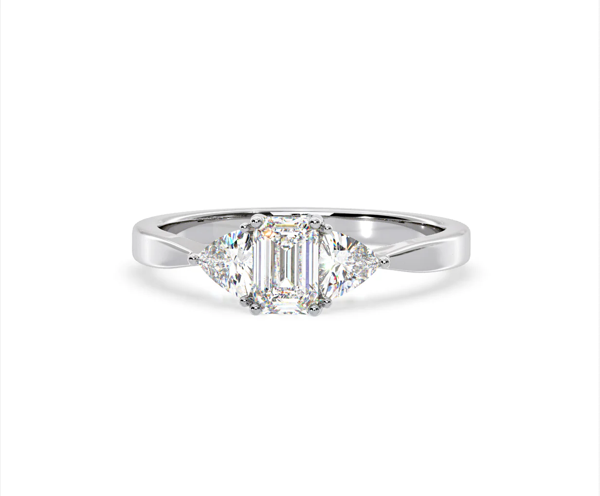 Aurora Lab Diamond Emerald Cut and Trillion 1.00ct Ring in Platinum F/VS1 - Image 9