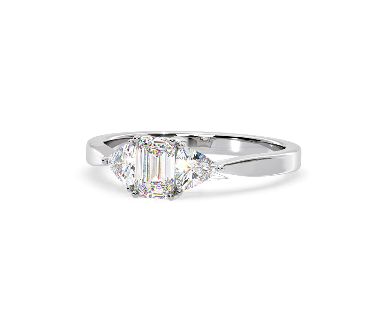 Aurora Lab Diamond Emerald Cut and Trillion 1.00ct Ring in Platinum F/VS1 - Image 92