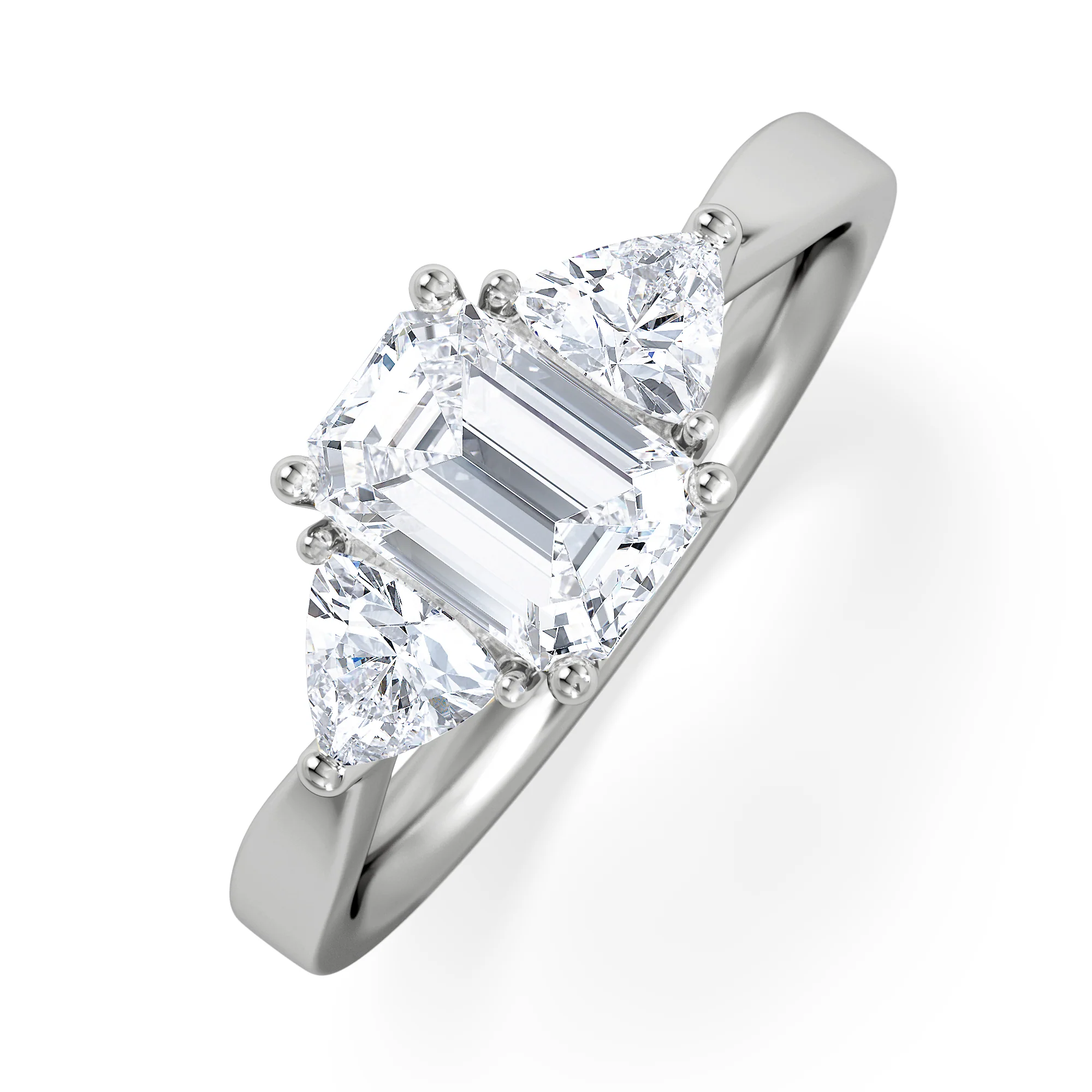 Aurora Lab Diamond Emerald Cut and Trillion1.70ct Ring in 18K White Gold F/VS1
