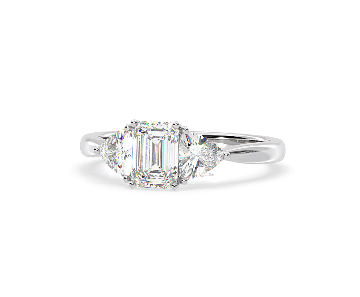 Aurora Lab Diamond Emerald Cut and Trillion1.70ct Ring in 18K White Gold F/VS1 - Image 10
