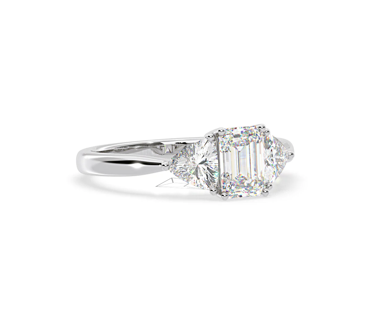 Aurora Lab Diamond Emerald Cut and Trillion1.70ct Ring in 18K White Gold F/VS1 - Image 160