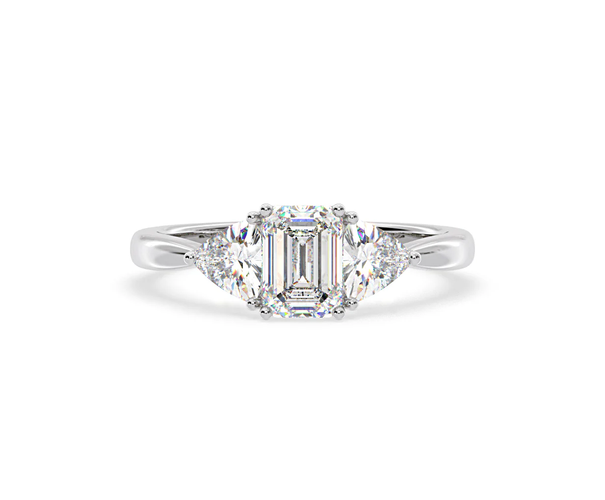 Aurora Lab Diamond Emerald Cut and Trillion1.70ct Ring in 18K White Gold F/VS1 - Image 7