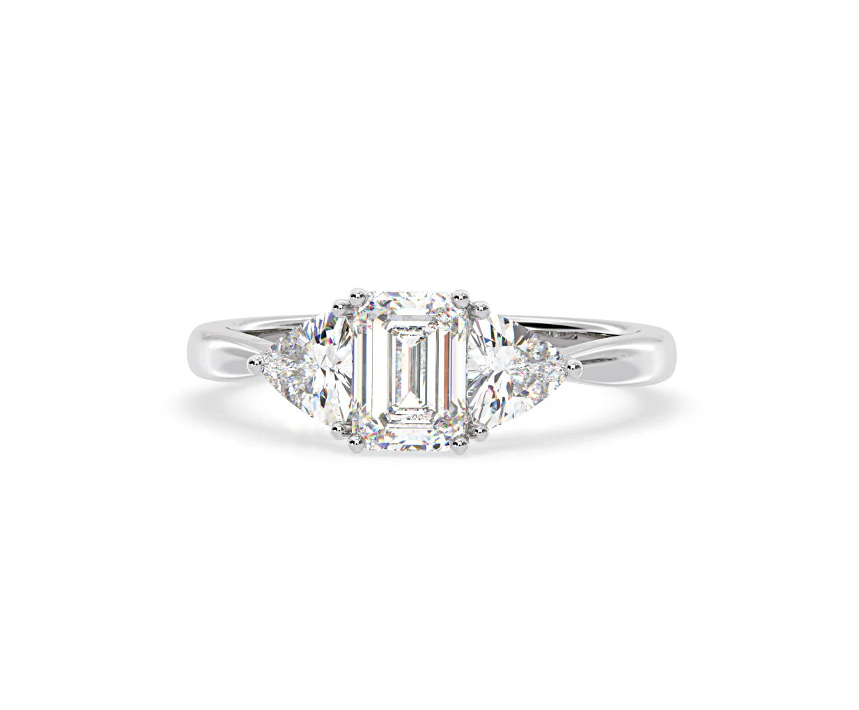 Aurora Lab Diamond Emerald Cut and Trillion1.70ct Ring in 18K White Gold F/VS1 - Image 8