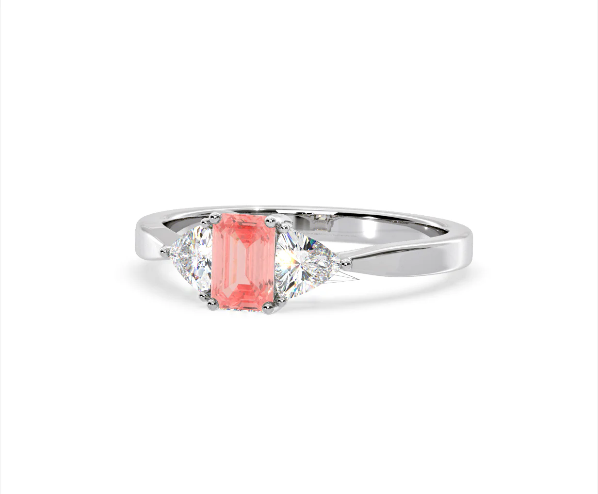 Aurora Pink Lab Diamond Emerald Cut and Trillion 1.00ct Ring in 18K White Gold - Elara Collection - Image 11
