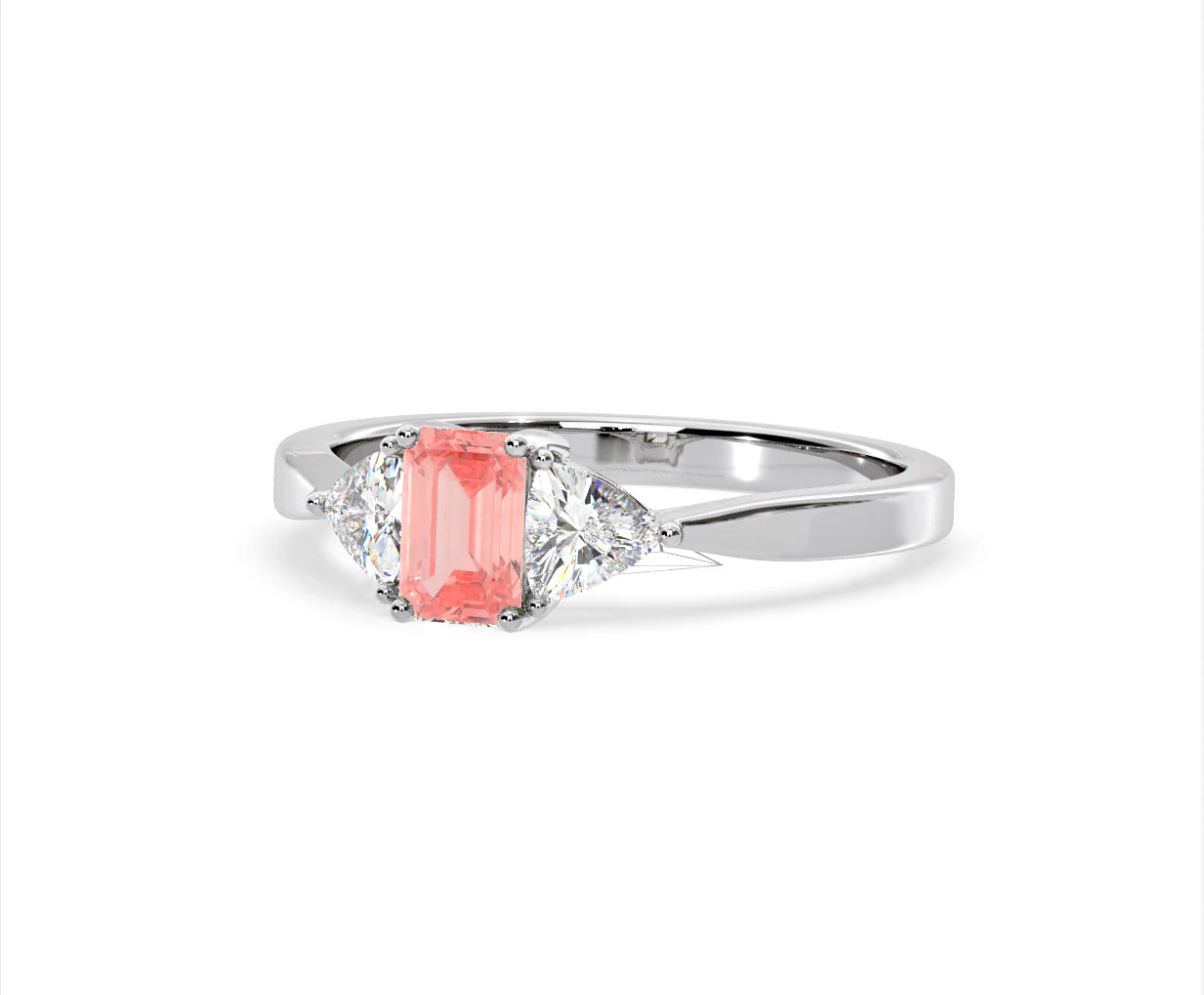 Aurora Pink Lab Diamond Emerald Cut and Trillion 1.00ct Ring in 18K White Gold - Elara Collection - Image 12