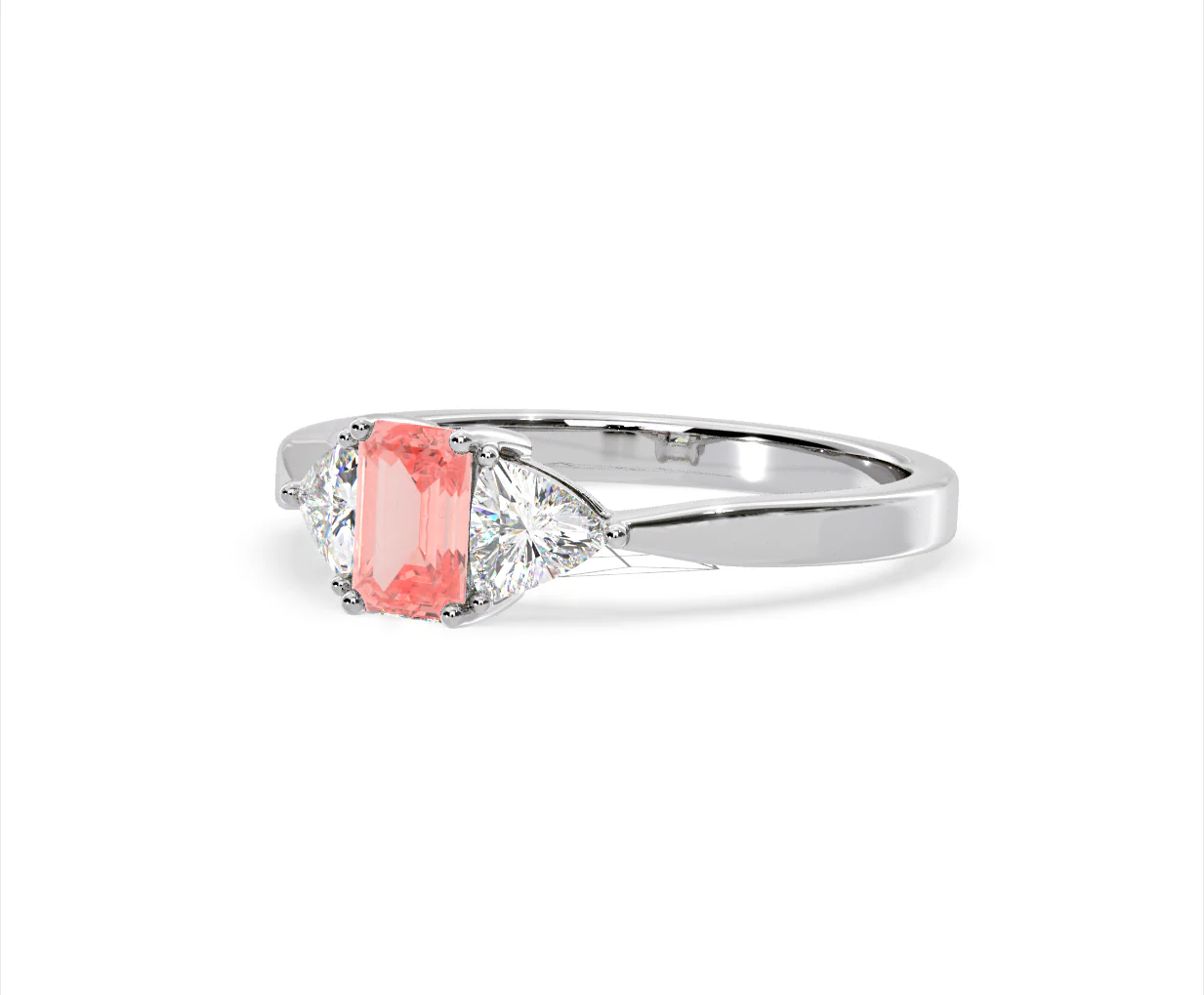Aurora Pink Lab Diamond Emerald Cut and Trillion 1.00ct Ring in 18K White Gold - Elara Collection - Image 14
