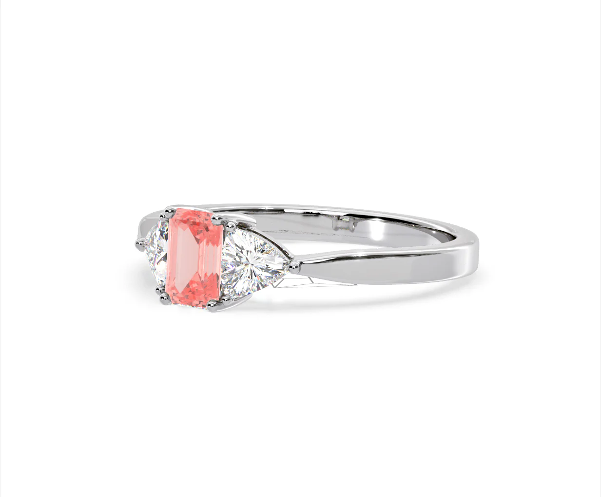 Aurora Pink Lab Diamond Emerald Cut and Trillion 1.00ct Ring in 18K White Gold - Elara Collection - Image 15