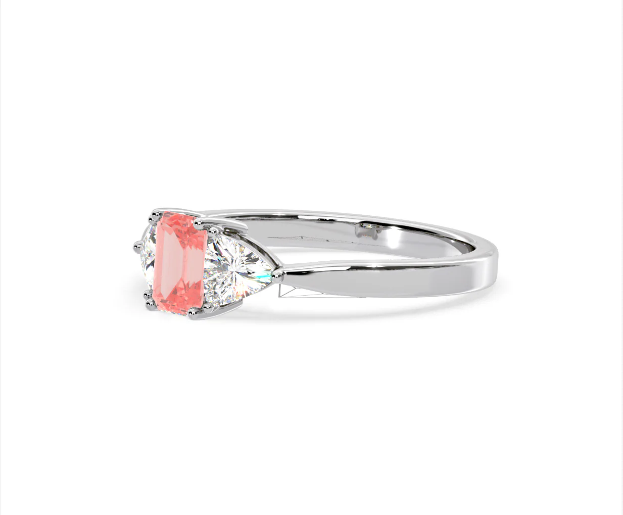 Aurora Pink Lab Diamond Emerald Cut and Trillion 1.00ct Ring in 18K White Gold - Elara Collection - Image 17