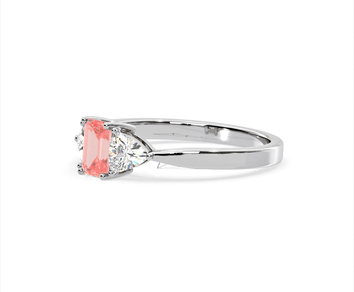 Aurora Pink Lab Diamond Emerald Cut and Trillion 1.00ct Ring in 18K White Gold - Elara Collection - Image 18