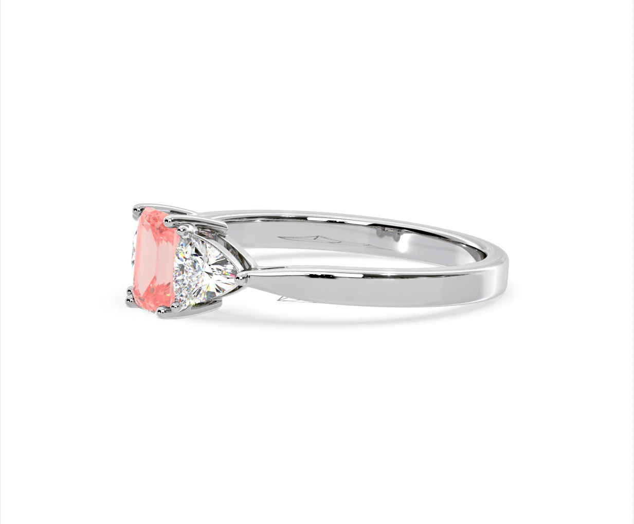 Aurora Pink Lab Diamond Emerald Cut and Trillion 1.00ct Ring in 18K White Gold - Elara Collection - Image 20