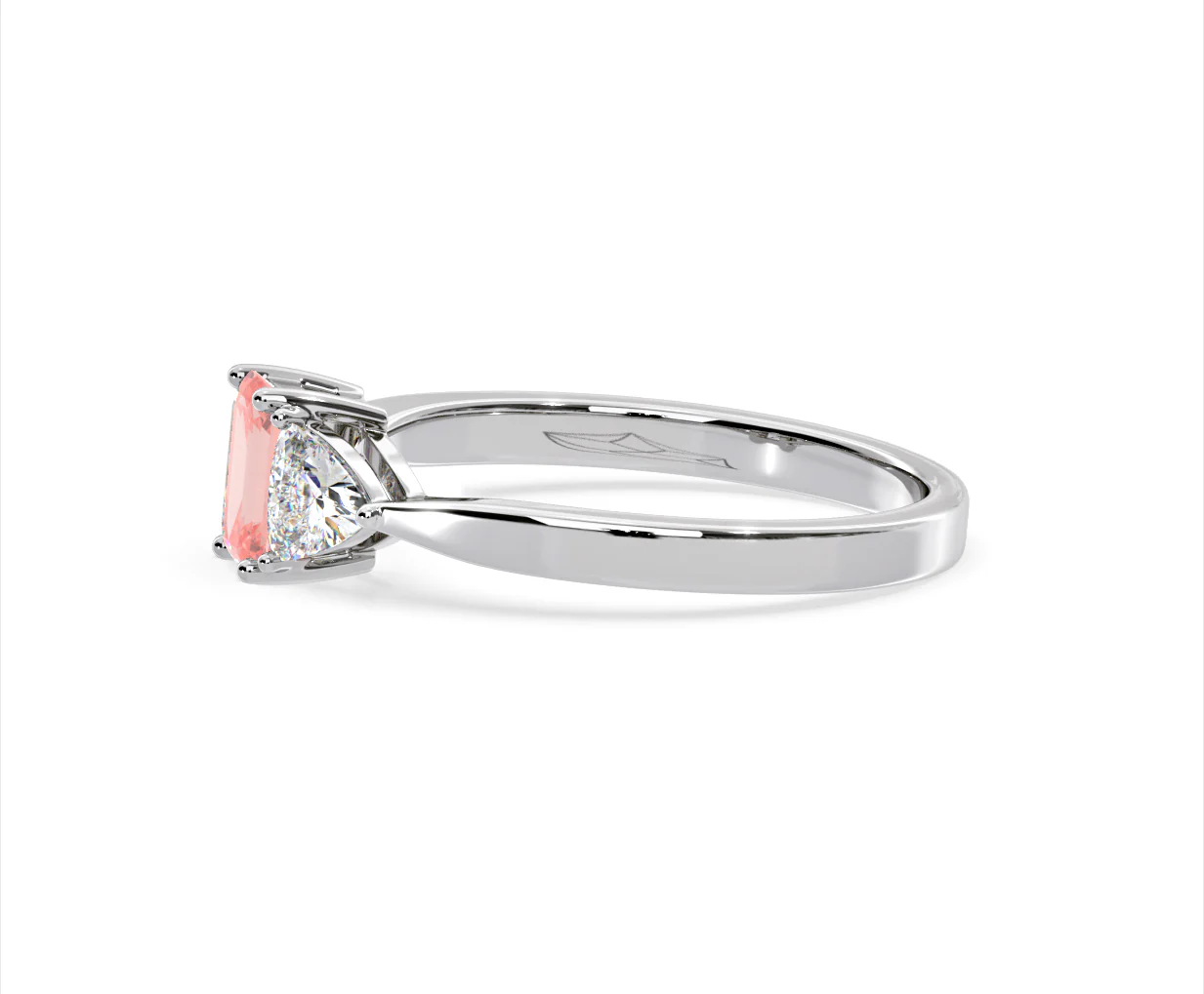 Aurora Pink Lab Diamond Emerald Cut and Trillion 1.00ct Ring in 18K White Gold - Elara Collection - Image 24
