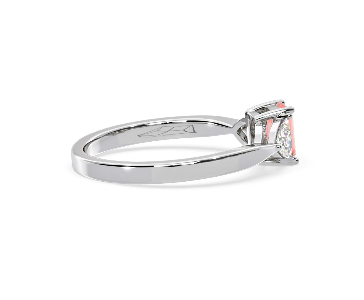 Aurora Pink Lab Diamond Emerald Cut and Trillion 1.00ct Ring in 18K White Gold - Elara Collection - Image 63
