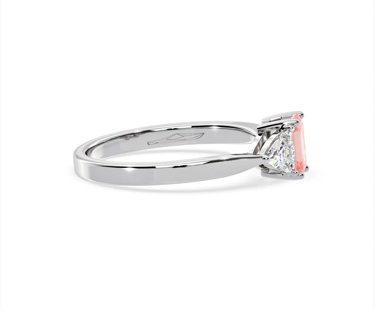 Aurora Pink Lab Diamond Emerald Cut and Trillion 1.00ct Ring in 18K White Gold - Elara Collection - Image 68