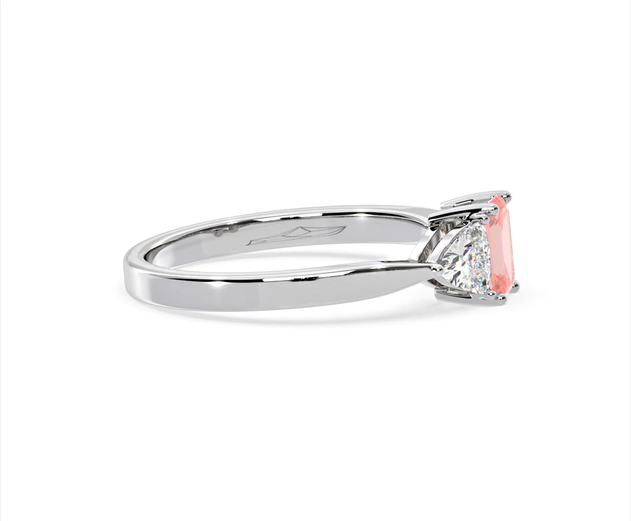 Aurora Pink Lab Diamond Emerald Cut and Trillion 1.00ct Ring in 18K White Gold - Elara Collection - Image 69