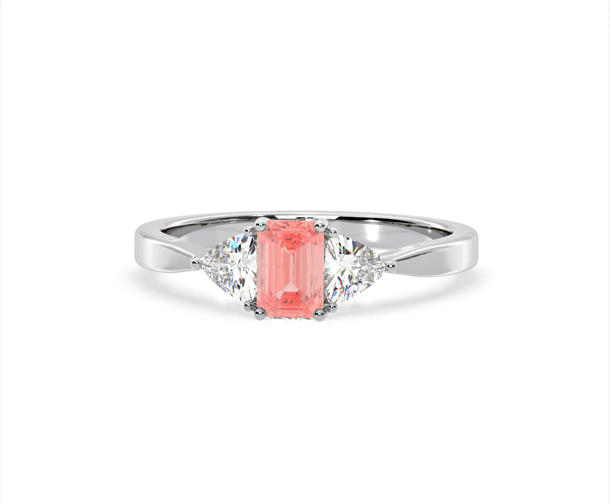 Aurora Pink Lab Diamond Emerald Cut and Trillion 1.00ct Ring in 18K White Gold - Elara Collection - Image 8