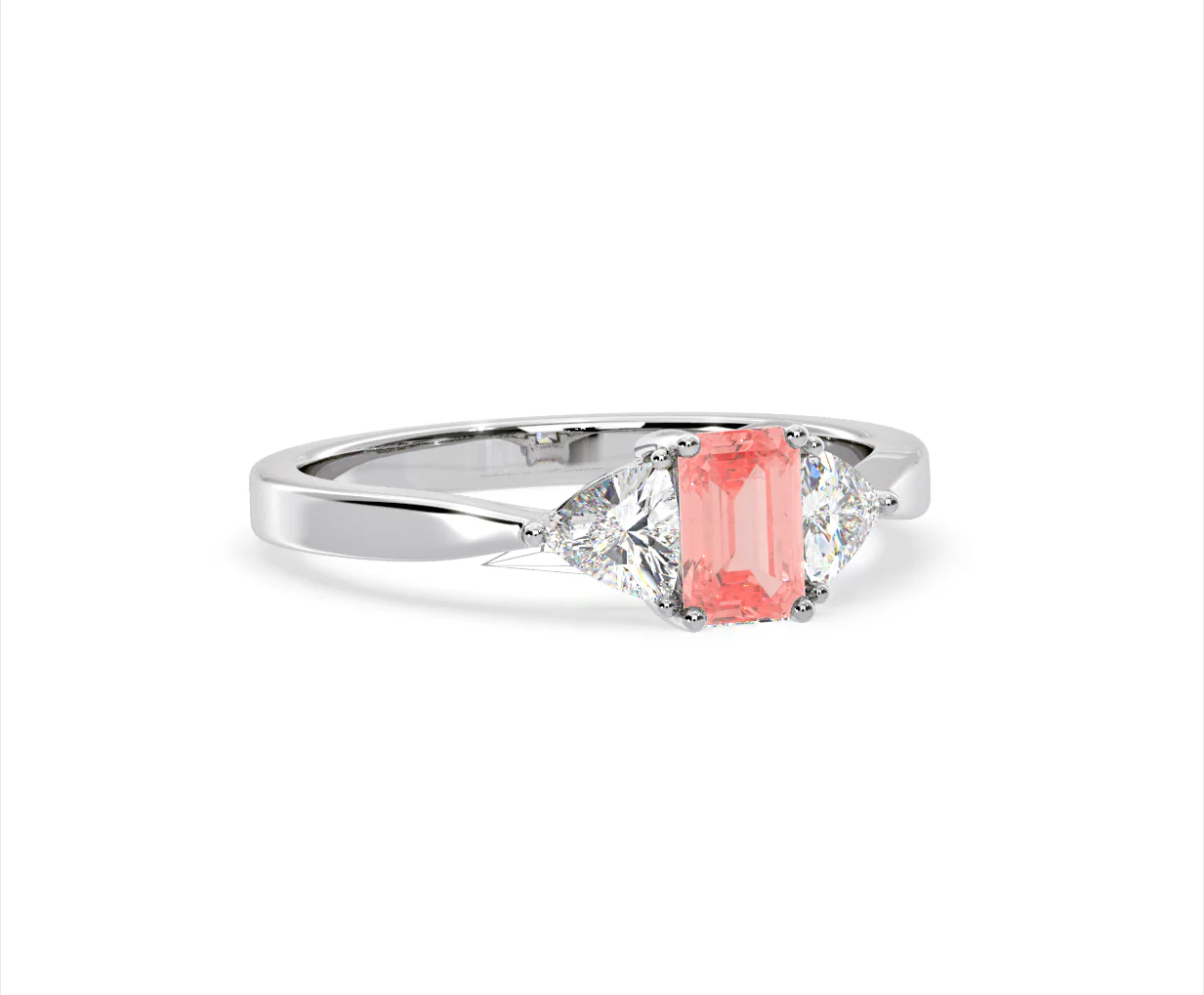 Aurora Pink Lab Diamond Emerald Cut and Trillion 1.00ct Ring in 18K White Gold - Elara Collection - Image 81